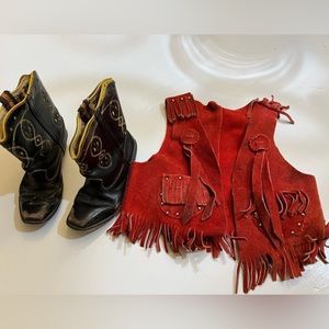 Vintage kids’ leather cowboy boots and suede vest